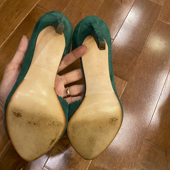 ZARA peep toe green suede heels - Picture 9 of 11
